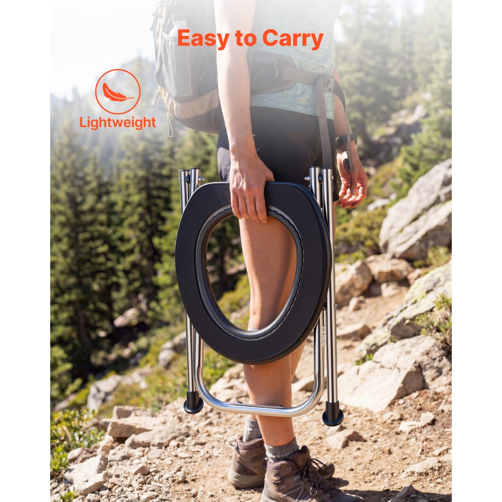 VEVOR Portable Toilet for Camping, 160 kg Weight Capacity, Stainless Steel Foldable Camp Travel Toilet with Soft Seat for Adults, Suitable for Truckers, RV Travel, Camping, Road Trips, Outdoor Use