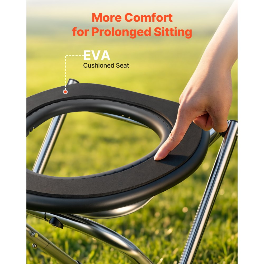 VEVOR Portable Toilet for Camping, 160 kg Weight Capacity, Stainless Steel Foldable Camp Travel Toilet with Soft Seat for Adults, Suitable for Truckers, RV Travel, Camping, Road Trips, Outdoor Use