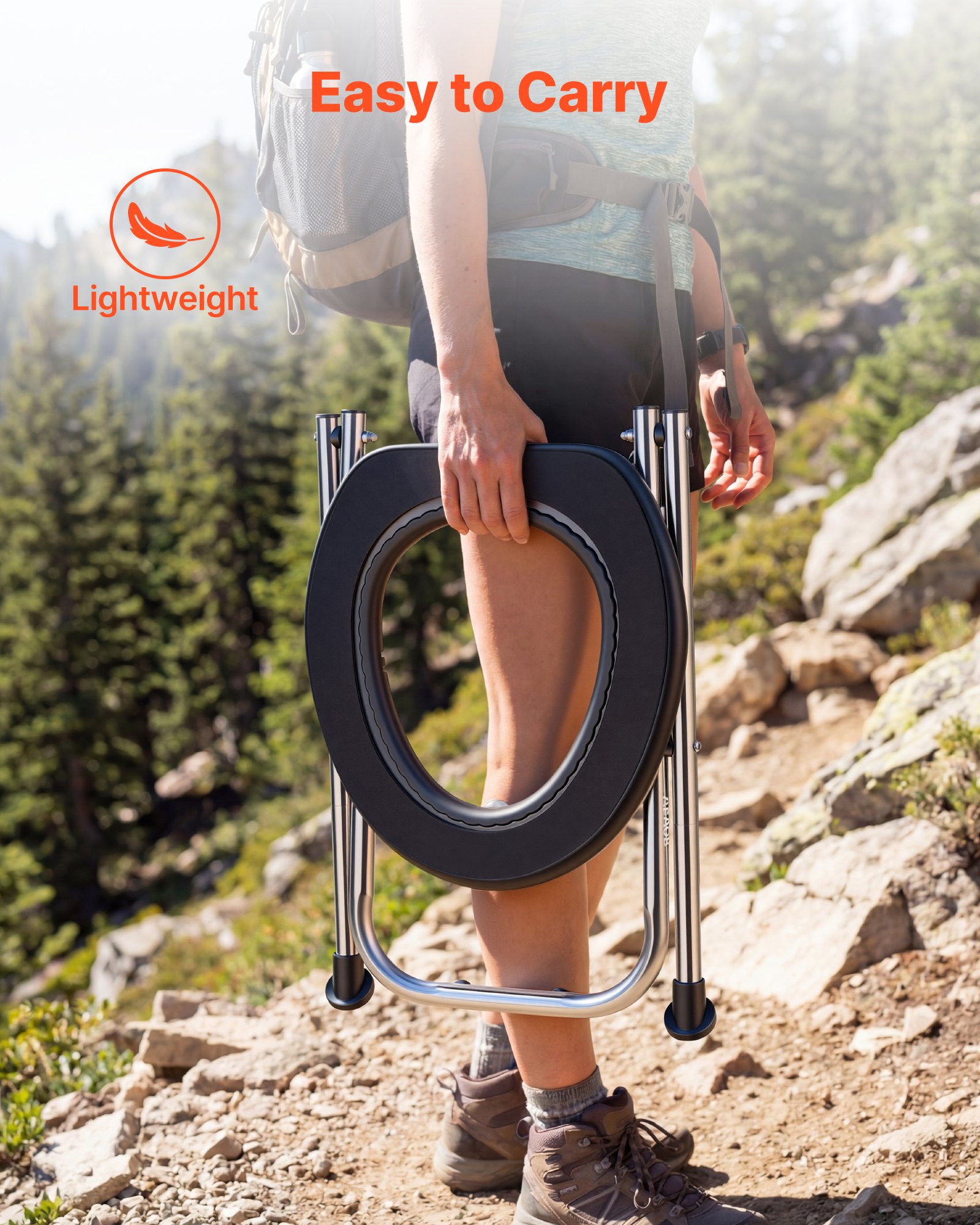 VEVOR Portable Toilet for Camping, 160 kg Weight Capacity, Stainless Steel Foldable Camp Travel Toilet with Soft Seat for Adults, Suitable for Truckers, RV Travel, Camping, Road Trips, Outdoor Use