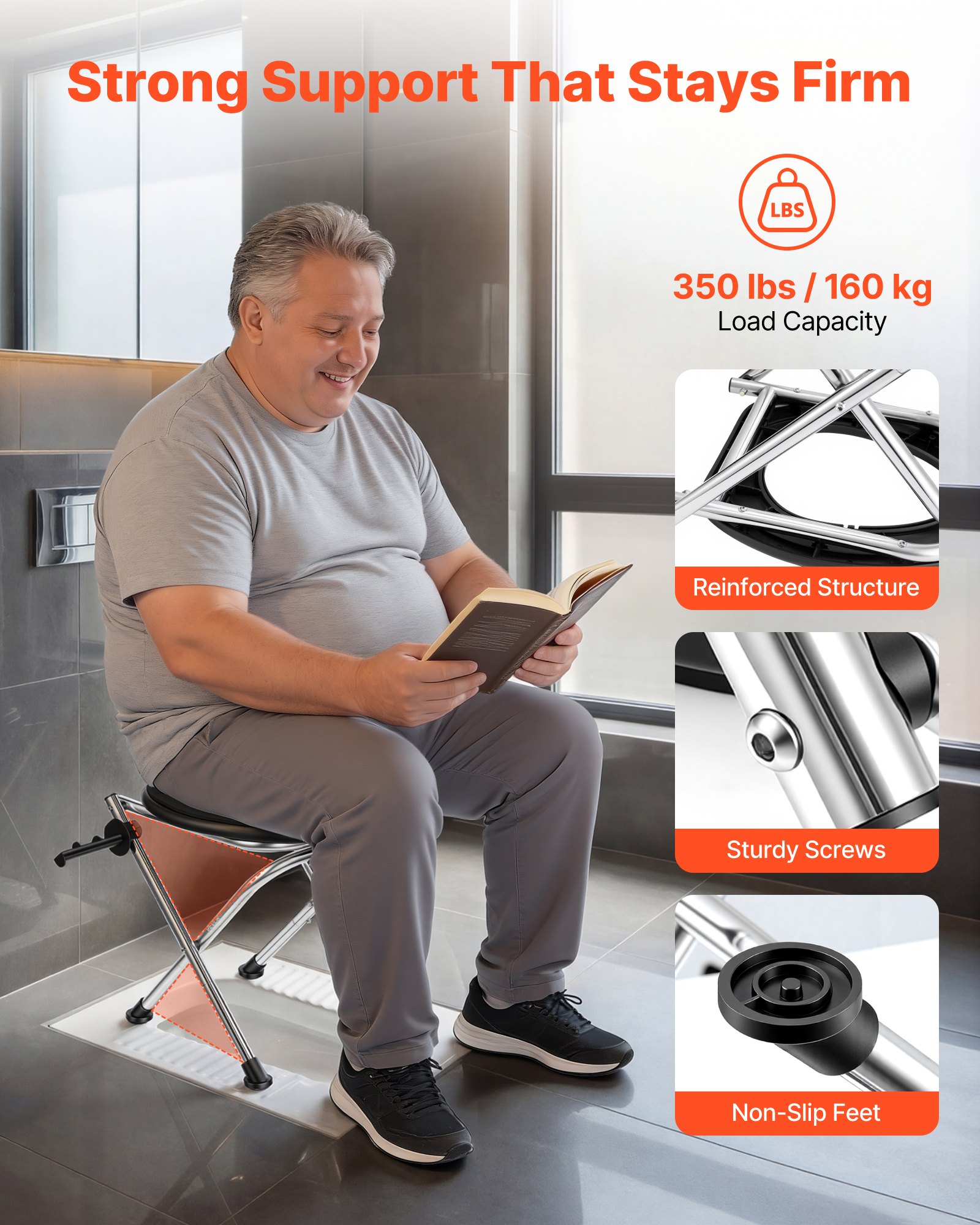 VEVOR Portable Toilet for Camping, 160 kg Weight Capacity, Stainless Steel Foldable Camp Travel Toilet with Soft Seat for Adults, Suitable for Truckers, RV Travel, Camping, Road Trips, Outdoor Use