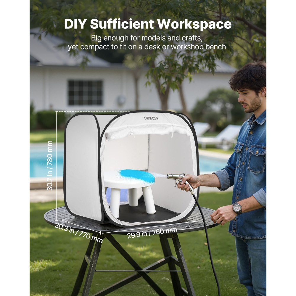 VEVOR tragbares Lackierkabinenzelt (72x72,5x5 cm Arbeitsbereich) Pop-Up-Sprühfarbenzelt für Sprühmalerei, wasserfeste Farbkabine für kleine Modelle Skulpturen Vasen Bilderrahmen Pop-Up-Design