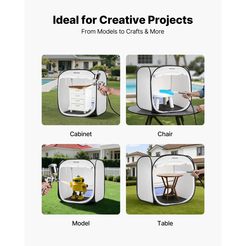VEVOR tragbares Lackierkabinenzelt (72x72,5x5 cm Arbeitsbereich) Pop-Up-Sprühfarbenzelt für Sprühmalerei, wasserfeste Farbkabine für kleine Modelle Skulpturen Vasen Bilderrahmen Pop-Up-Design