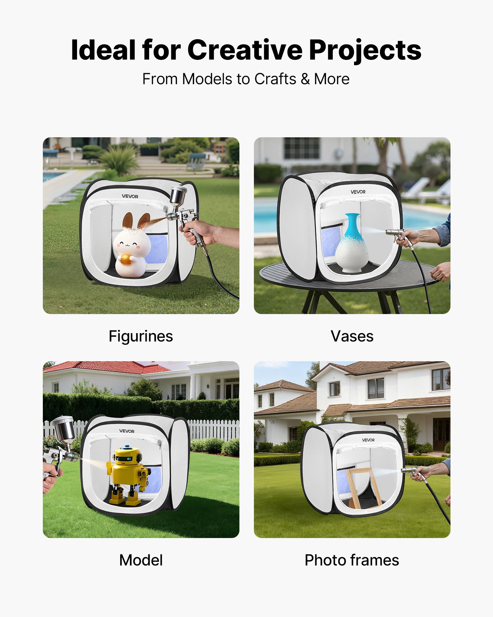 VEVOR Portable Paint Booth Tent, 405 x 405 x 430mm Pop-Up Portable Spray Paint Tent with Mesh Door, Spray Painting Tents for Small Models, Sculptures, Photo Frames, Pop-Up Design, Water-Resistant