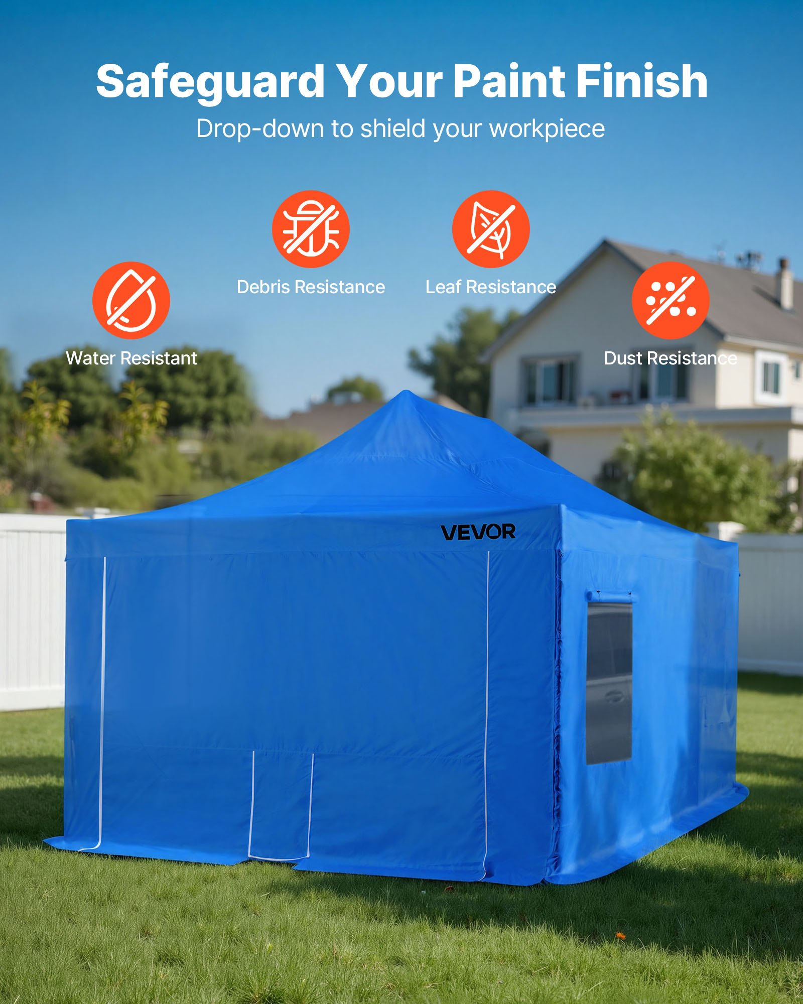 VEVOR tragbares Lackierkabinenzelt (587x398x178 cm) Sprühfarbenzelt für Sprühmalerei, wasserfeste & faltbare Farbkabine mit 4 Netz-Seitenfenstern für Autoteile Möbel Motorräder Sprühschutz blau