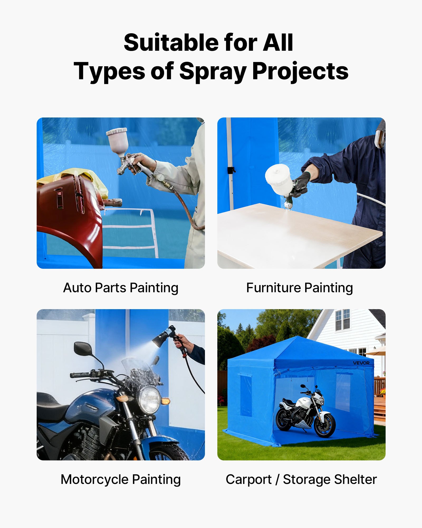 VEVOR tragbares Lackierkabinenzelt (293x293x181 cm) Sprühfarbenzelt für Sprühmalerei, wasserfeste & faltbare Farbkabine mit 2 Netz-Seitenfenstern für Autoteile Möbel Motorräder Sprühschutz blau