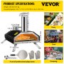 VEVOR BBQ Pizzaofen 30 cm, 76,4 x 44,3 x 54,5 cm Pizzaofen Outdoor Holzbackofen Edelstahl Pizza Backofen, Pizzaofen mit Klappbaren Vier Füßen, Pizzaofen für Steak, Hühnchen, Wurst, Fisch, Pizza