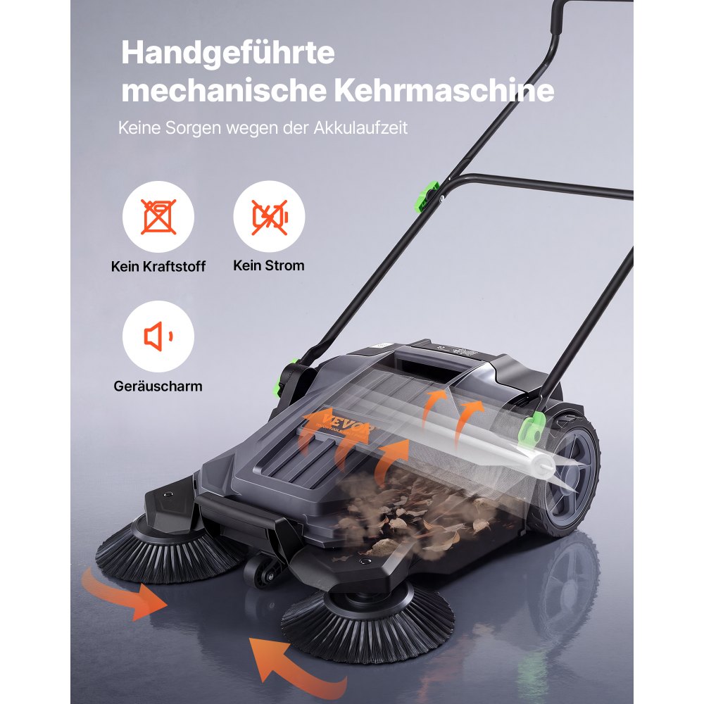 VEVOR Handgeführte Bodenkehrmaschine mit 65 cm Breite und 19 L Abfallbehälter