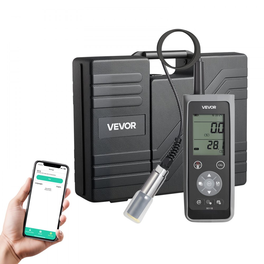 VEVOR Messgerät für gelösten Sauerstoff, Messbereich 0,0–50,0 mg/L, tragbares Testset mit 4 m Elektrodenkabel & Bluetooth/USB-Datenübertragung, Speicherung von Datensätzen, DO-Messgerät