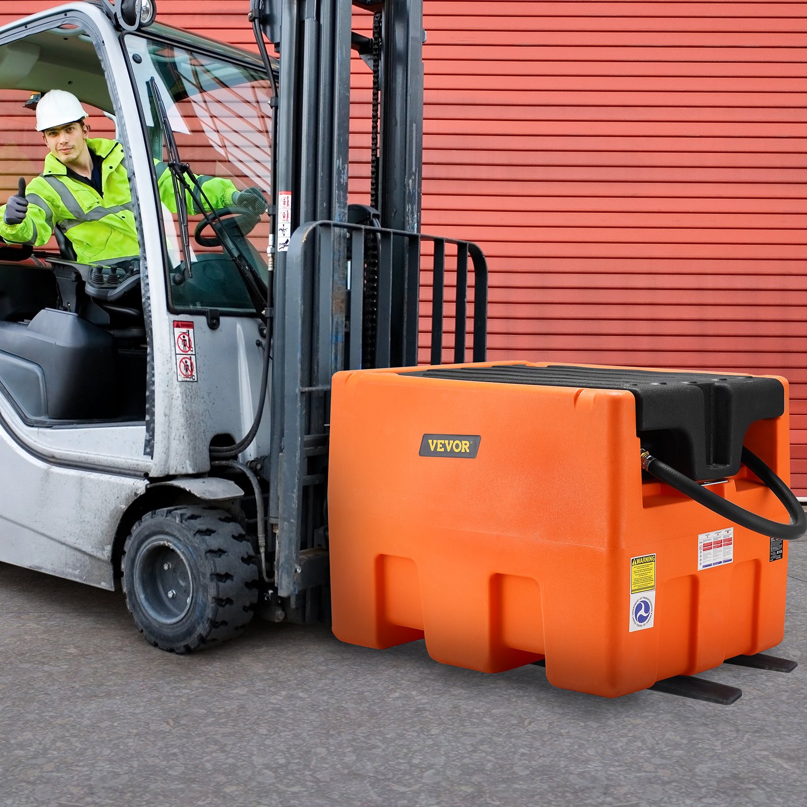 VEVOR Mobiler Dieselbehälter, 48 Gallonen Fassungsvermögen, 10,6 GPM Pumpengeschwindigkeit, inkl. 12 V Elektropumpe, 13,1 ft Schlauch und automatischer Düse, orangefarbener Dieselkraftstofftank für reibungslosen Transport