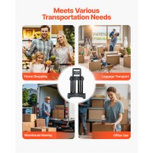 VEVOR Sackkarre klappbar, 131,5kg Tragkraft, Transportkarre mit 4 Rädern, 2 elastischen Seilen & erweiterbarer Basis, Transportwagen für Flughafen, Reisegepäck, Büroumzüge, Schwarz, 530x320x970mm