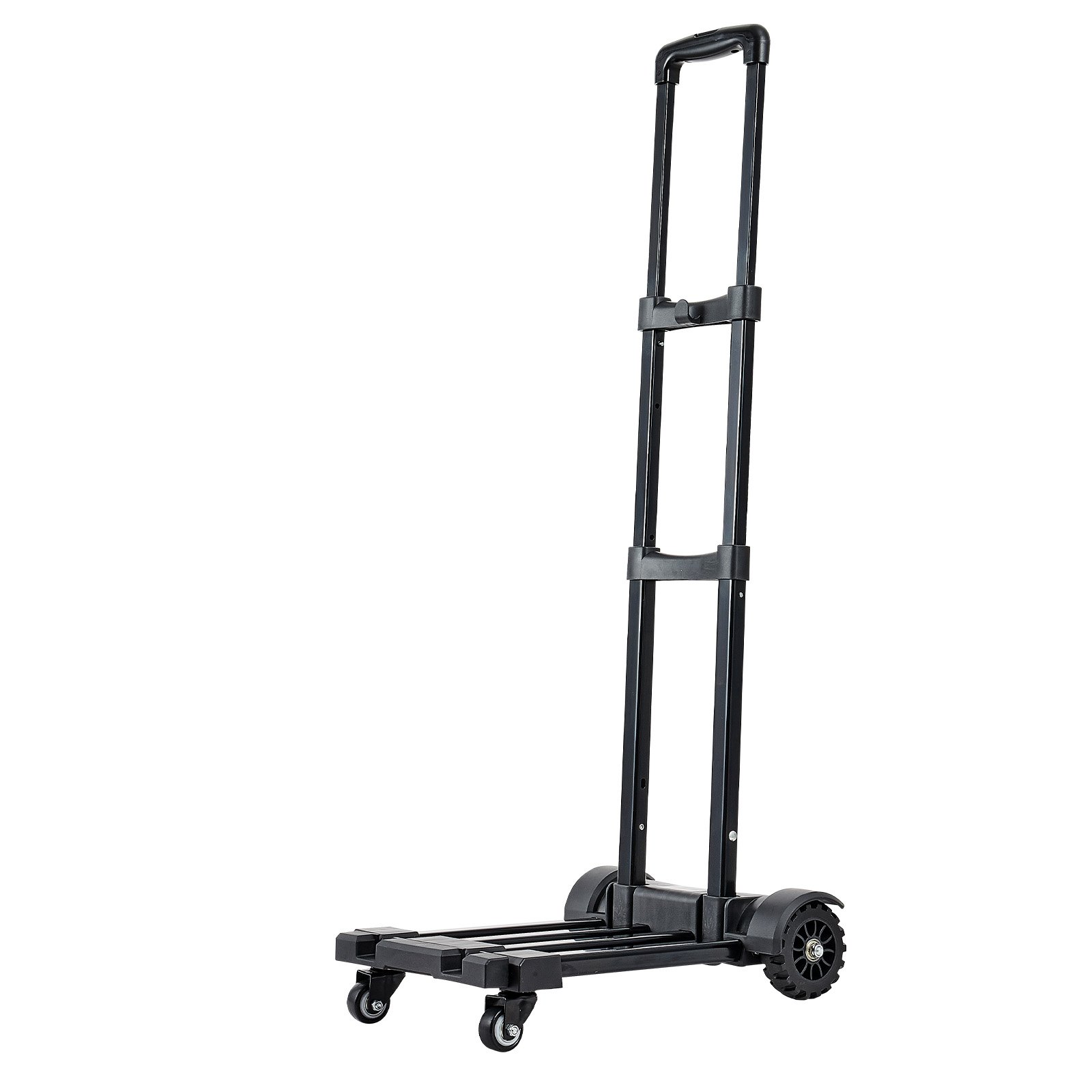 VEVOR Sackkarre klappbar, 131,5kg Tragkraft, Transportkarre mit 4 Rädern, 2 elastischen Seilen & erweiterbarer Basis, Transportwagen für Flughafen, Reisegepäck, Büroumzüge, Schwarz, 530x320x970mm