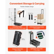 VEVOR Sackkarre klappbar, 227 kg Tragkraft, Transportkarre mit 6 Rädern, 2 elastischen Seilen & erweiterbarer Basis, Transportwagen für Flughafen, Reisegepäck, Büroumzüge, Schwarz, 560x305x1010 mm