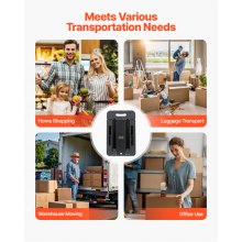 VEVOR Sackkarre klappbar, 227 kg Tragkraft, Transportkarre mit 6 Rädern, 2 elastischen Seilen & erweiterbarer Basis, Transportwagen für Flughafen, Reisegepäck, Büroumzüge, Schwarz, 560x305x1010 mm