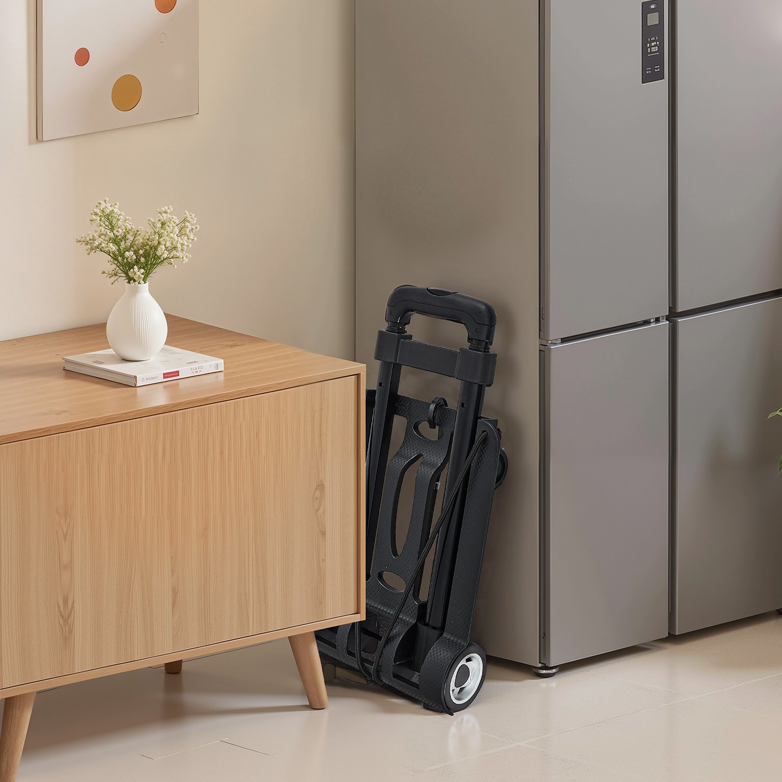 VEVOR Sackkarre klappbar, 50 kg Tragkraft, Transportkarre mit 2 Rädern & 1 elastischem Seil, Allzweck-Rollwagen mit Plattform, für Flughafen, Reisemöbel, Gepäck, Büroumzüge, Schwarz, 320x235x965mm