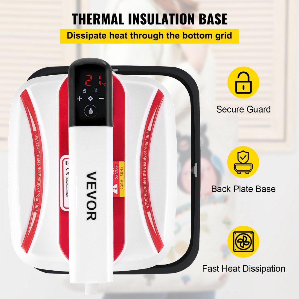 VEVOR P0708-M Mini Tragbare Transferpresse 17 x 20 cm, Tragbare Heißpress Transferpresse T-Shirt 800 W, Handfrei Transferpresse Maschine für T-Shirts