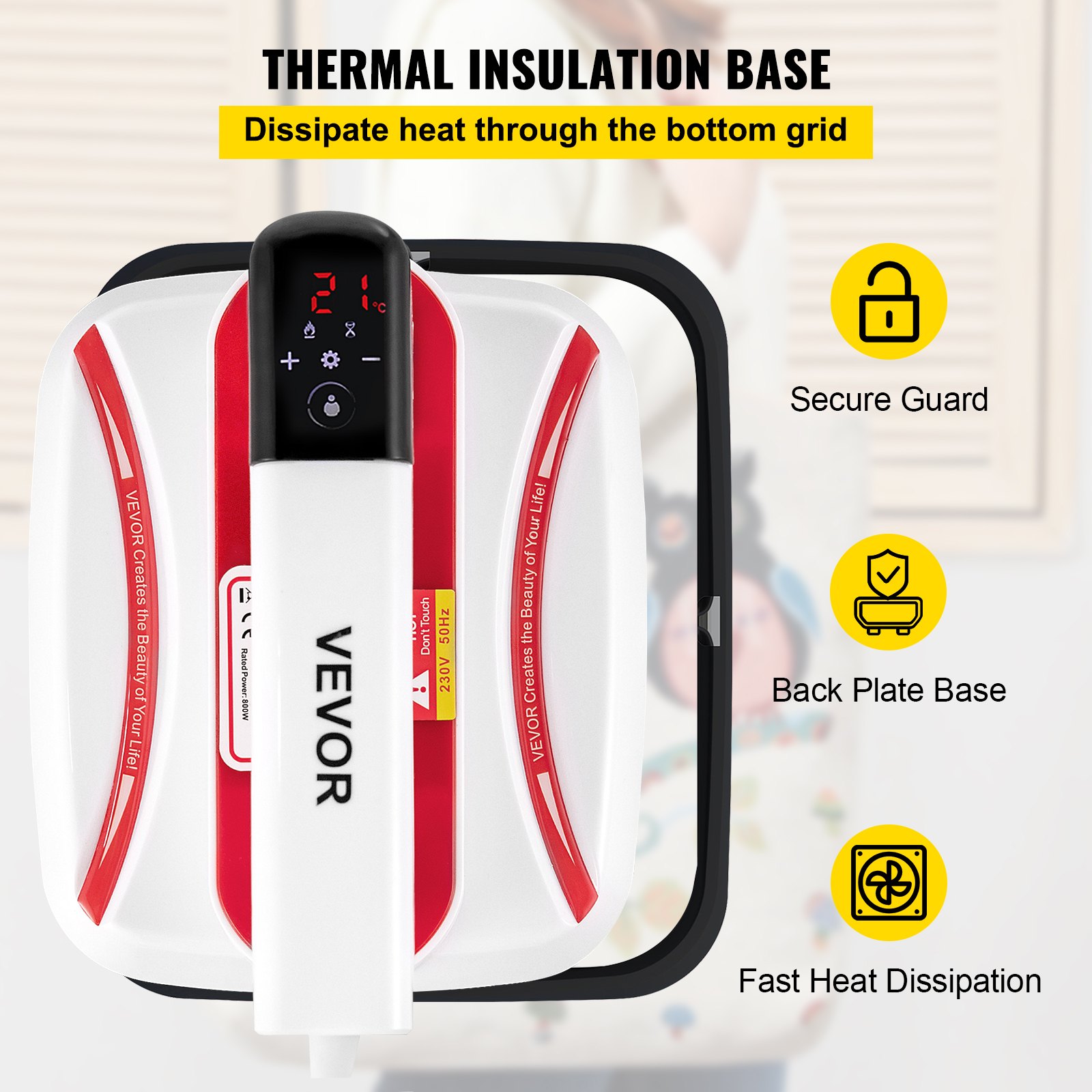 VEVOR P0708-M Mini Tragbare Transferpresse 17 x 20 cm, Tragbare Heißpress Transferpresse T-Shirt 800 W, Handfrei Transferpresse Maschine für T-Shirts