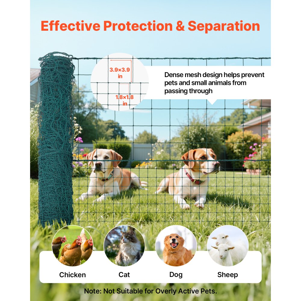 VEVOR Begrenzungszaun 50x1,05 m, Weidezaun aus PE, Mobiler Hundezaun mit Doppelspitzenpfählen & Abspannseilen, Hühnerzaun, Gartenzaun, Campingzaun für Hunde, Hühner, Pflanzen, Außenbereiche