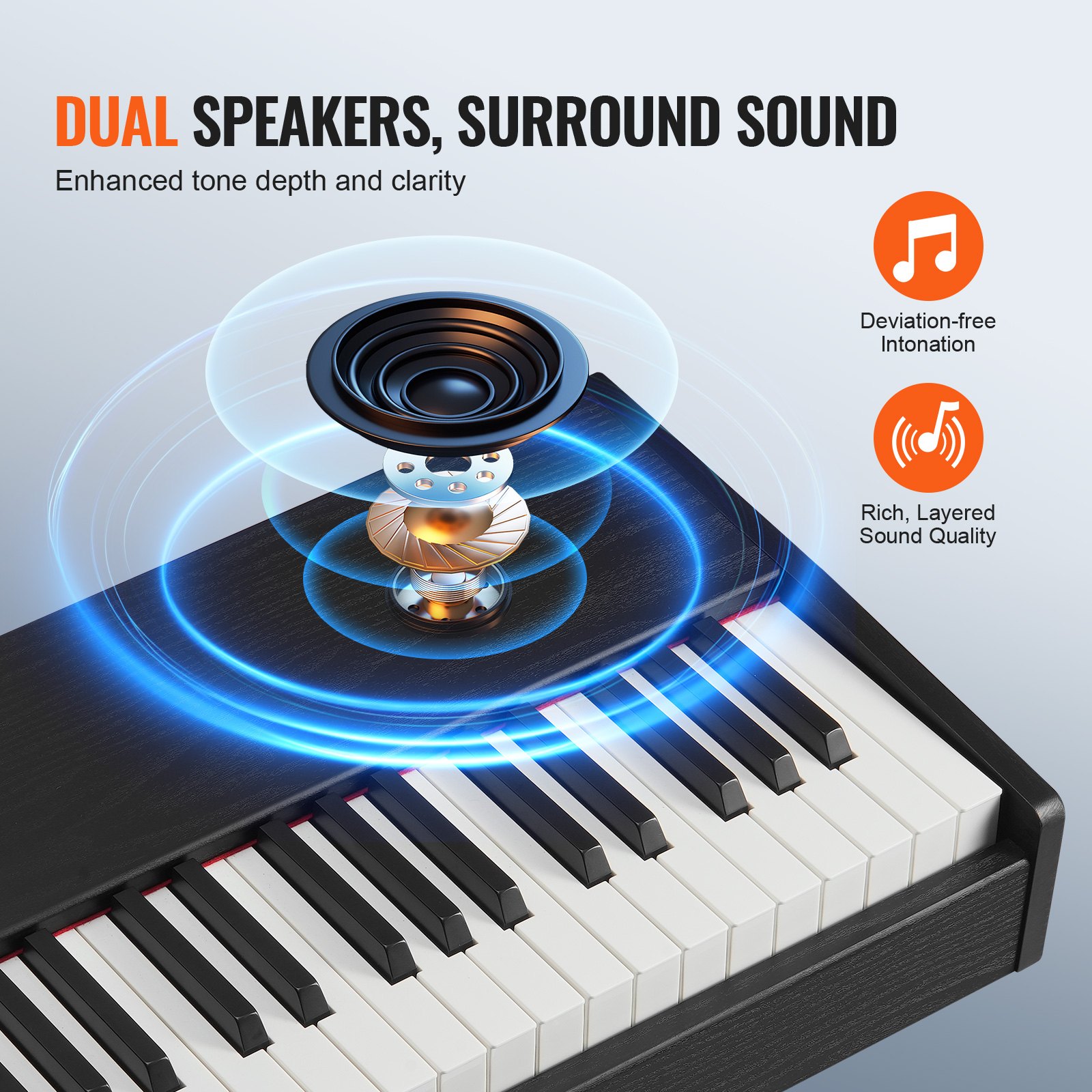 VEVOR Digital Piano, 88 Keys, Electric Piano, Dual Keyboard and Speaker with Sustain Pedal, Headphones, 200 Tones and Rhythms, Supports Bluetooth/USB/MIDI, for Beginners and Teachers