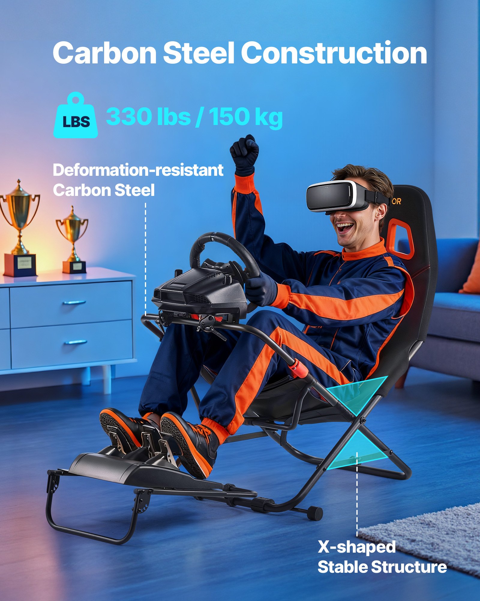 VEVOR Lenkradständer, Faltbarer & Verstellbarer Rennsimulator-Cockpit, 620 mm breit, Kompatibel mit Logitech G923/G920/G29, Thrustmaster T248P, Fanatec, Hori, Mad Catz, Schwarz