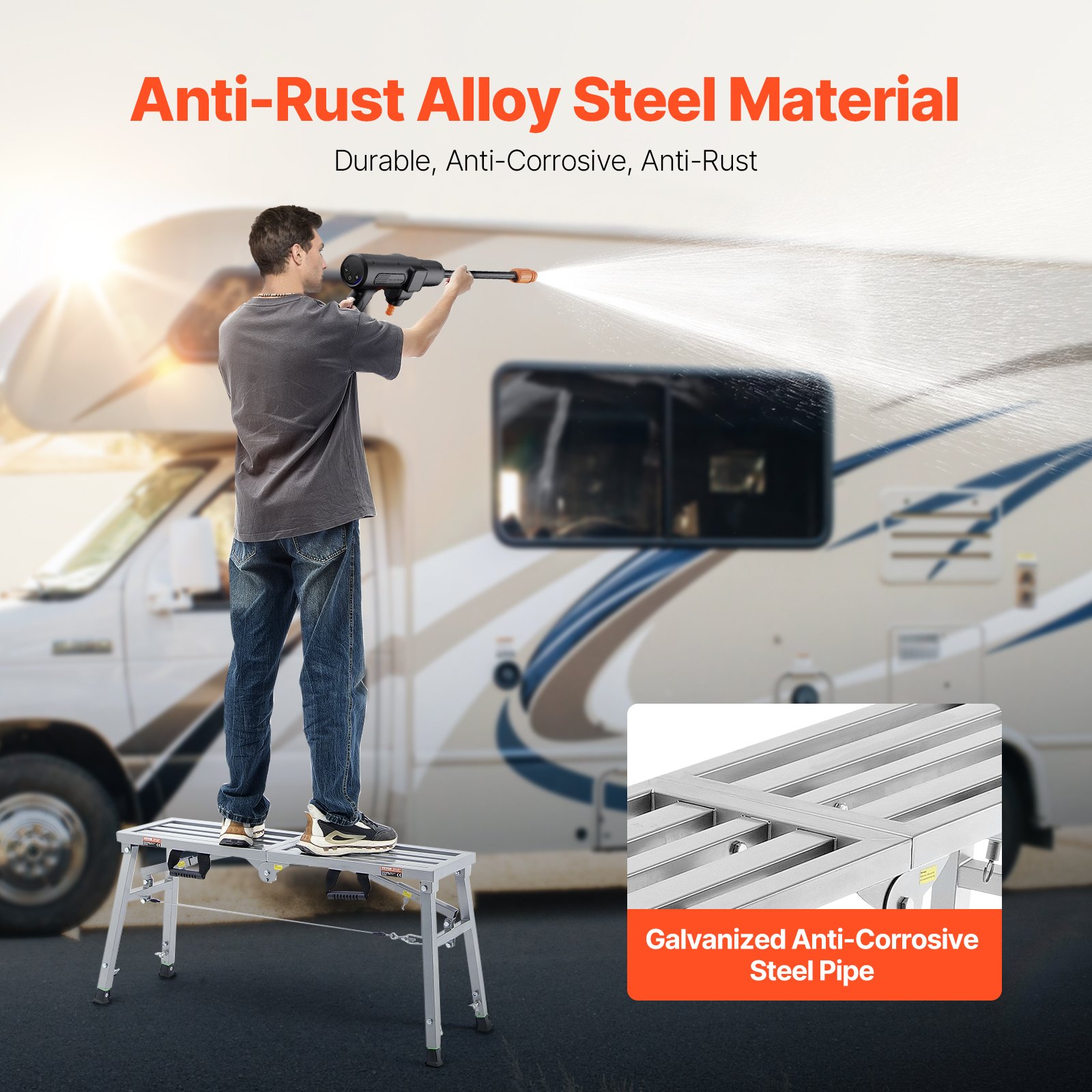 VEVOR Arbeitsplattform 500-740 mm, zusammenklappbare Trittleiter aus legiertem Stahl, tragbare Arbeitsbühne, Tragkraft 180 kg, Trittbank Hocker zum Malen von Trockenbauwänden, Reinigen, Waschen