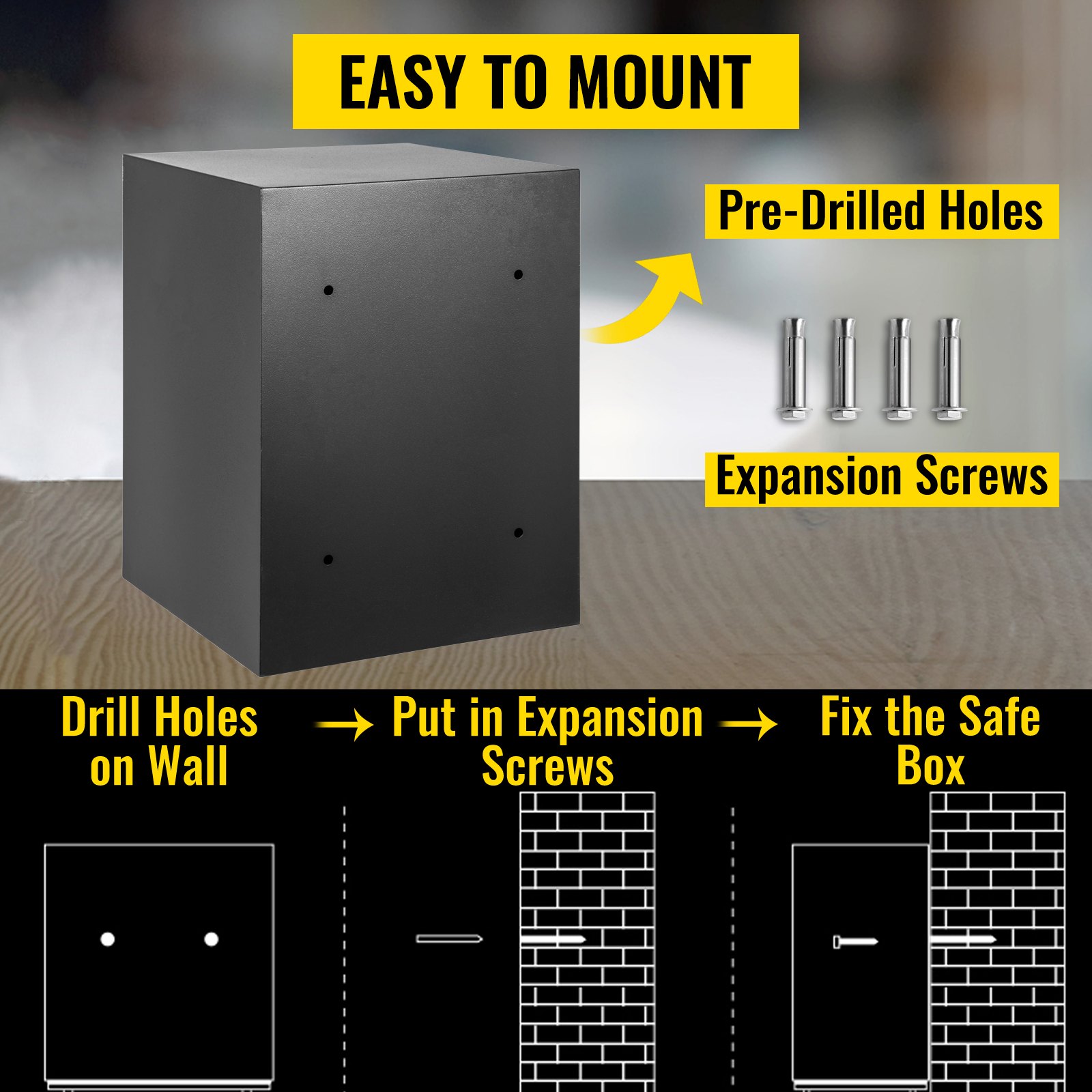 VEVOR Tresor Elektronischer Möbeltresor 65 L Tresor Elektronik Zahlenschloss Safe Möbeltresor Schwarz Safe Tresor stabiler Kohlenstoffstahl Feuerfest