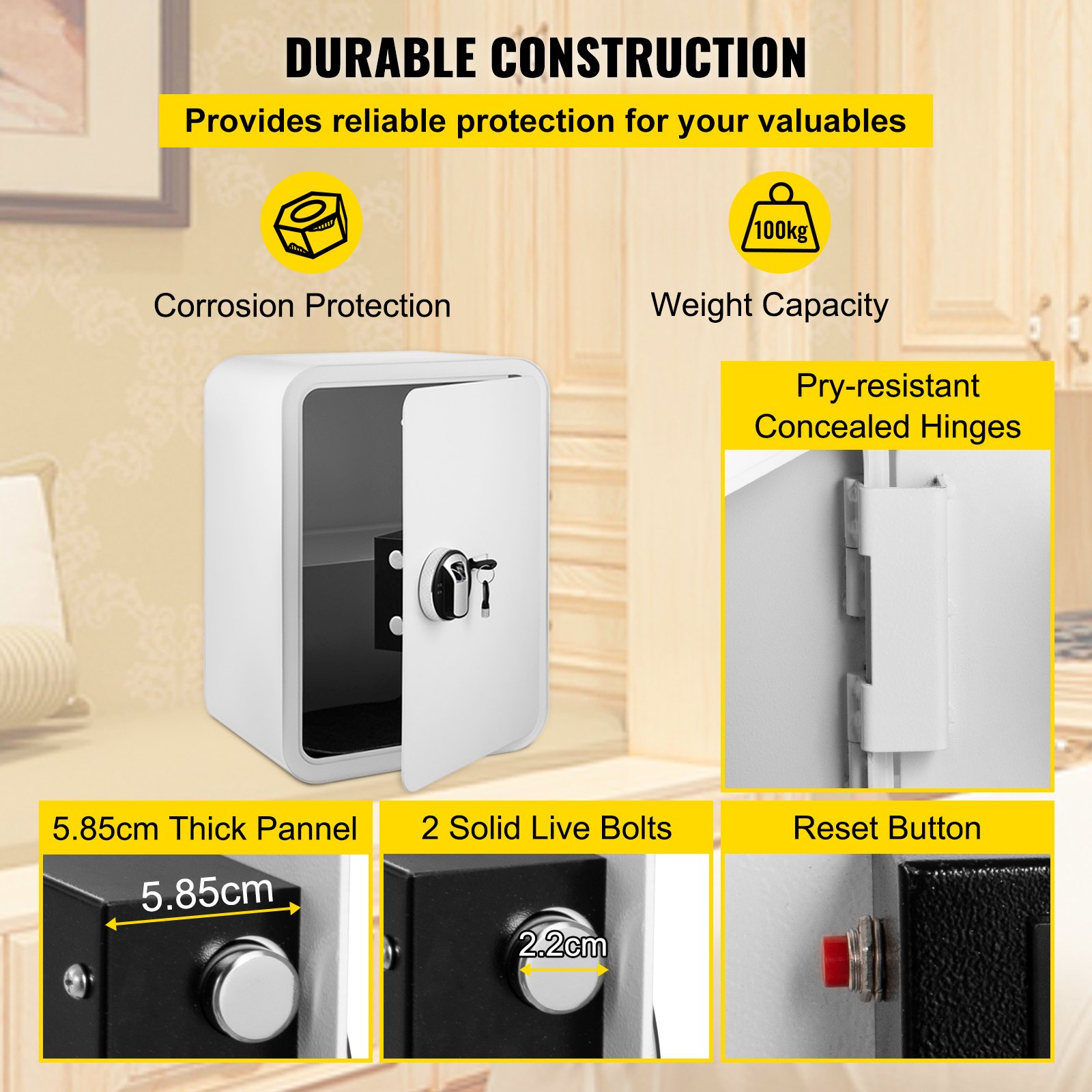 VEVOR Tresor, 1,8 Kubikfuß, Geldsafe mit Fingerabdruckschloss und Schlüsselschloss, legierter Stahl, Heimtresor mit abnehmbarem Regal, Wandmontage, Sicherheitssafe für Bargeld, Schmuck, Pässe, Dokumen