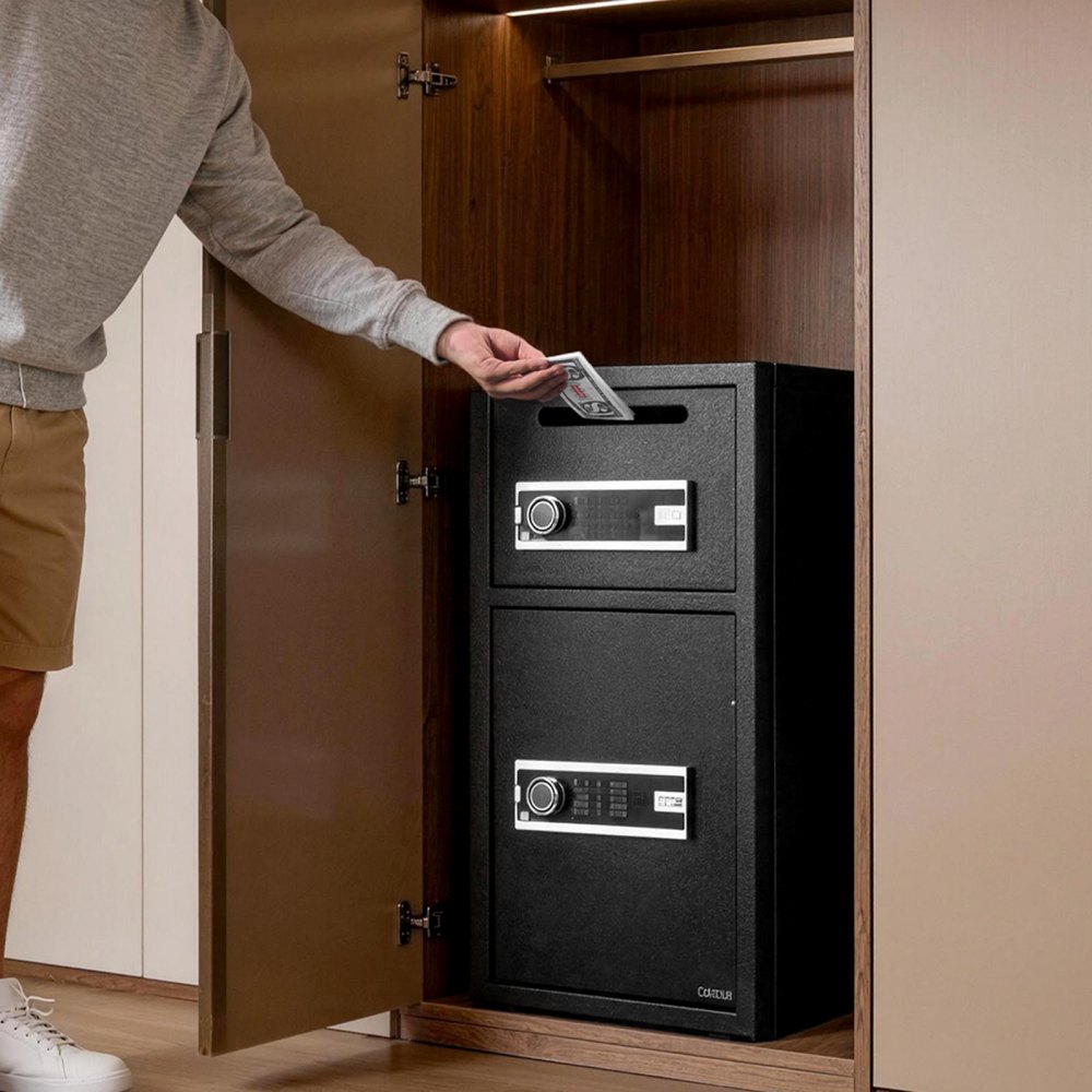 VEVOR Tresor Safe Elektronischer Aktentresor Doppeltür 93,45 L Geldschrank, mit Elektronischem Tastenfeld Diebstahlsicherung Digitalem Sicherheitsschloss mit Schlüssel Einwurfschlitz Schwarz