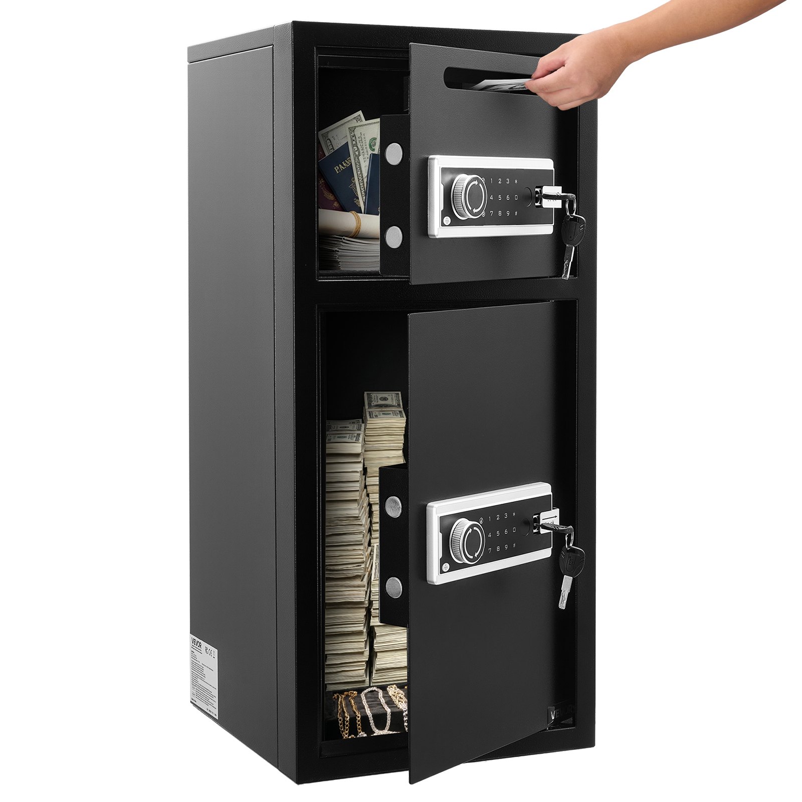 VEVOR Tresor Safe Elektronischer Aktentresor Doppeltür 93,45 L Geldschrank, mit Elektronischem Tastenfeld Diebstahlsicherung Digitalem Sicherheitsschloss mit Schlüssel Einwurfschlitz Schwarz