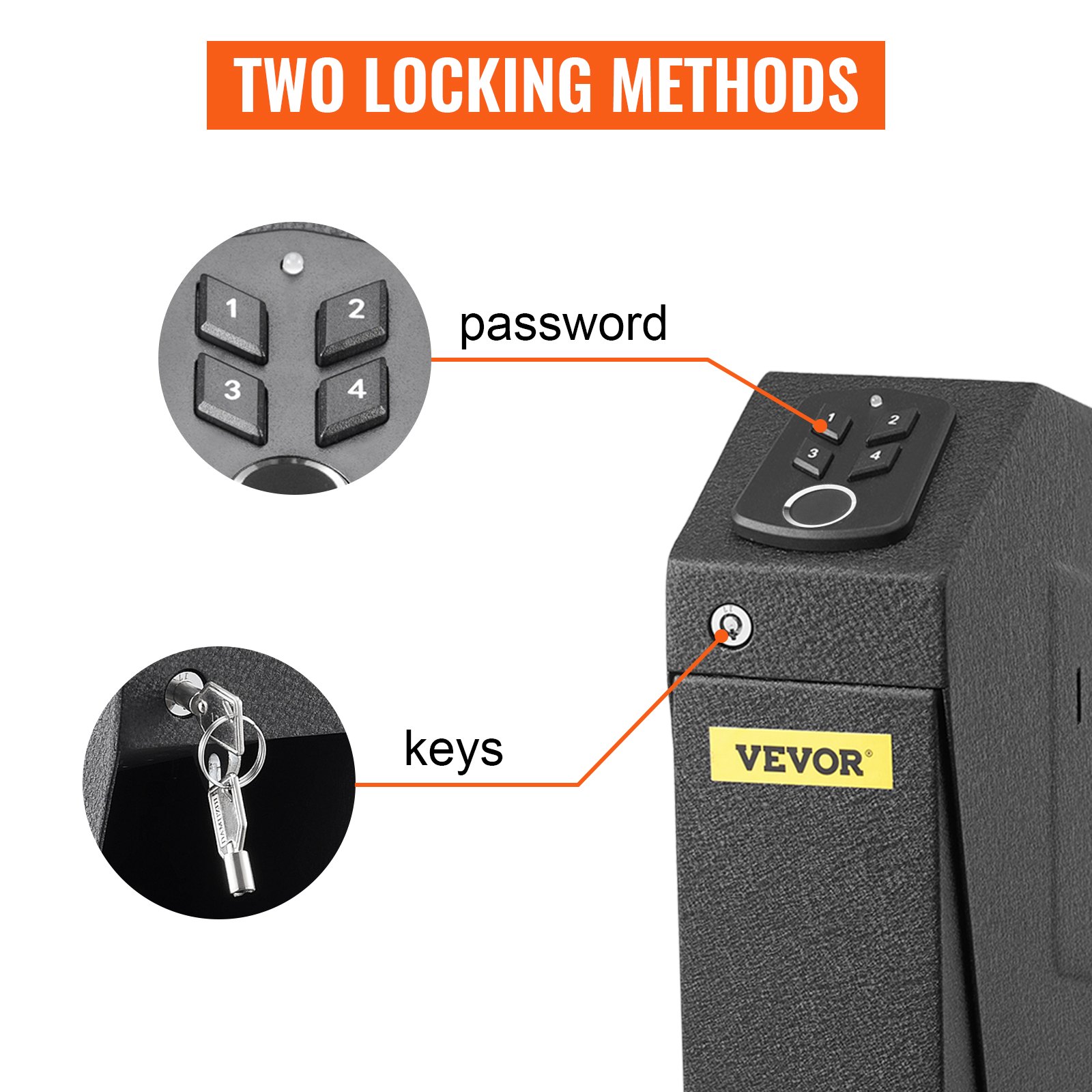 VEVOR Fireproof Safe with Key 7.3 x 19 x 35.5 cm, Safe with Combination Lock 3.3 kg, Pistol Safe Fireproof Waterproof with Fingerprint, Furniture Safe Electronic Lock with Steel Construction