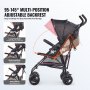 VEVOR Leichter Kinderwagen, kompakt, einfach zusammenklappbar, mit verstellbarer Rückenlehne, Rahmen aus Karbonstahl, großer Aufbewahrungskorb, Kinderwagen mit Schirm für Reisen und mehr, Schwarz/Pink