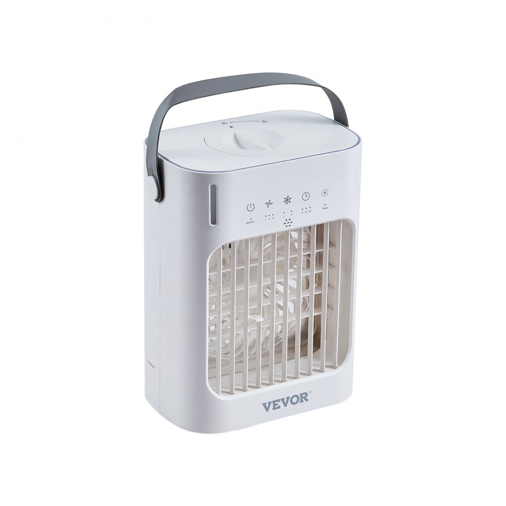 VEVOR Mobile Klimaanlage, 4-in-1-Luftkühler, 3-Gang-Mini-Aircooler mit 0-7-Stunden-Smart-Timer, 700-ml-Wassertank, 7-Farben-Licht, persönlicher Mini-Schreibtisch-AC-Ventilator für Schlafzimmer, Büro