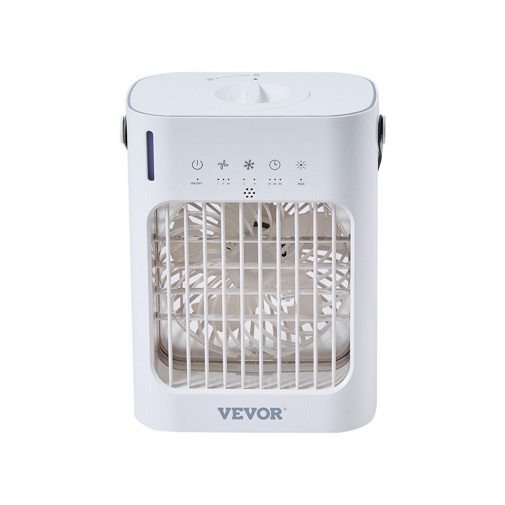 VEVOR Mobile Klimaanlage, 4-in-1-Luftkühler, 3-Gang-Mini-Aircooler mit 0-7-Stunden-Smart-Timer, 700-ml-Wassertank, 7-Farben-Licht, persönlicher Mini-Schreibtisch-AC-Ventilator für Schlafzimmer, Büro