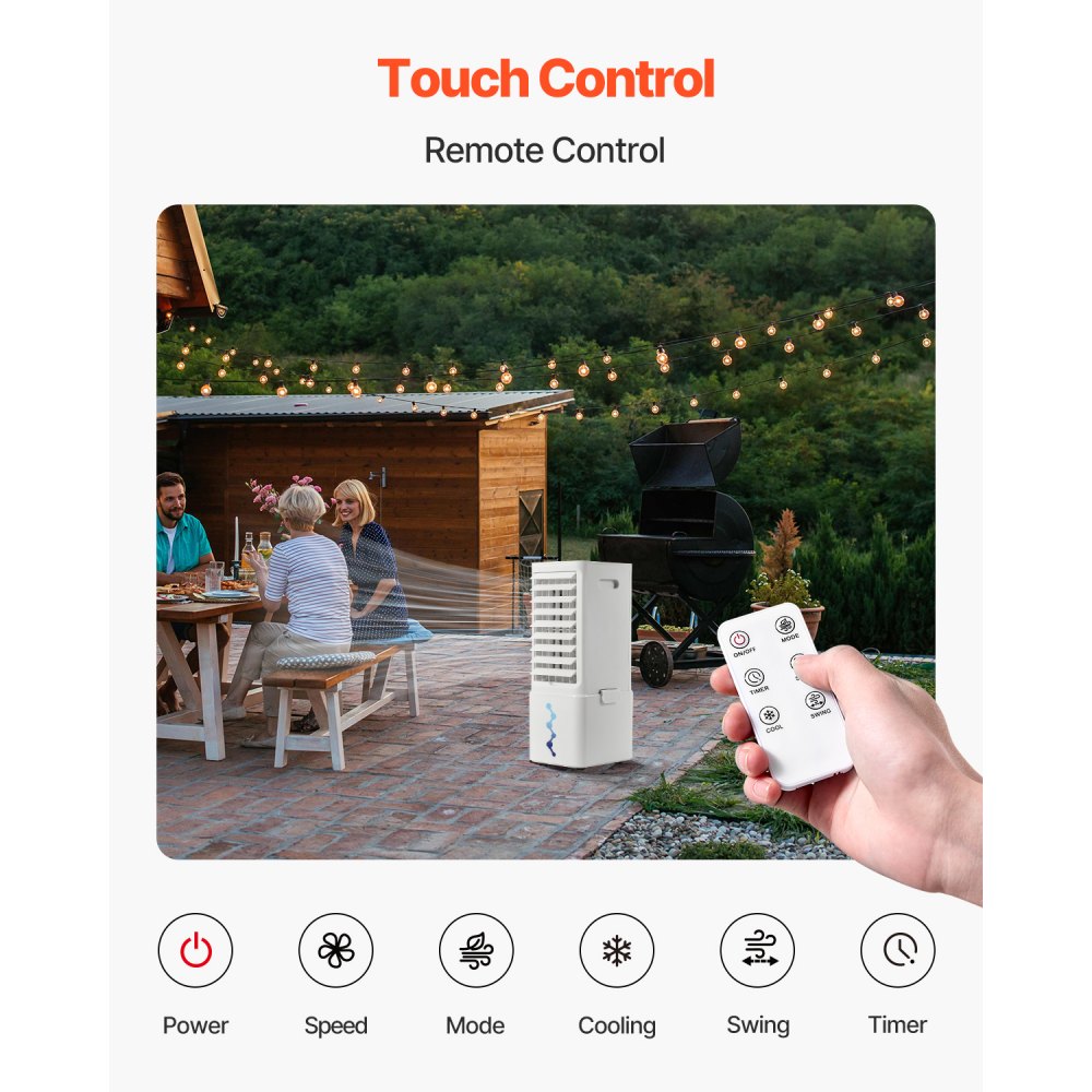 VEVOR Verdunstungskühler, 9 L, 15574 L/min, 3-in-1 Mobile Klimaanlage mit 12-Stunden-Timer & Fernbedienung, 3-stufiger Luftkühler mit 2 Eisboxen, Klimagerät, ideal für den Innen- & Außenbereich