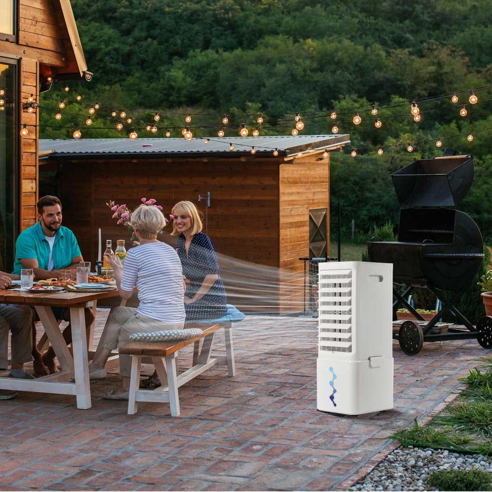 VEVOR Verdunstungskühler, 9 L, 15574 L/min, 3-in-1 Mobile Klimaanlage mit 12-Stunden-Timer & Fernbedienung, 3-stufiger Luftkühler mit 2 Eisboxen, Klimagerät, ideal für den Innen- & Außenbereich