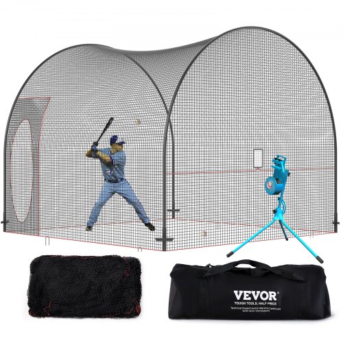 VEVOR Baseball-Schlagkäfig-Netz mit Rahmen und Netz 3,6 x 3,6 x 3 m, Baseballkäfig-Netz zum Schlagen und Aufstellen, Baseballnetz, Schlagkäfig für Jugendliche oder Erwachsene Schwarz Hinterhof