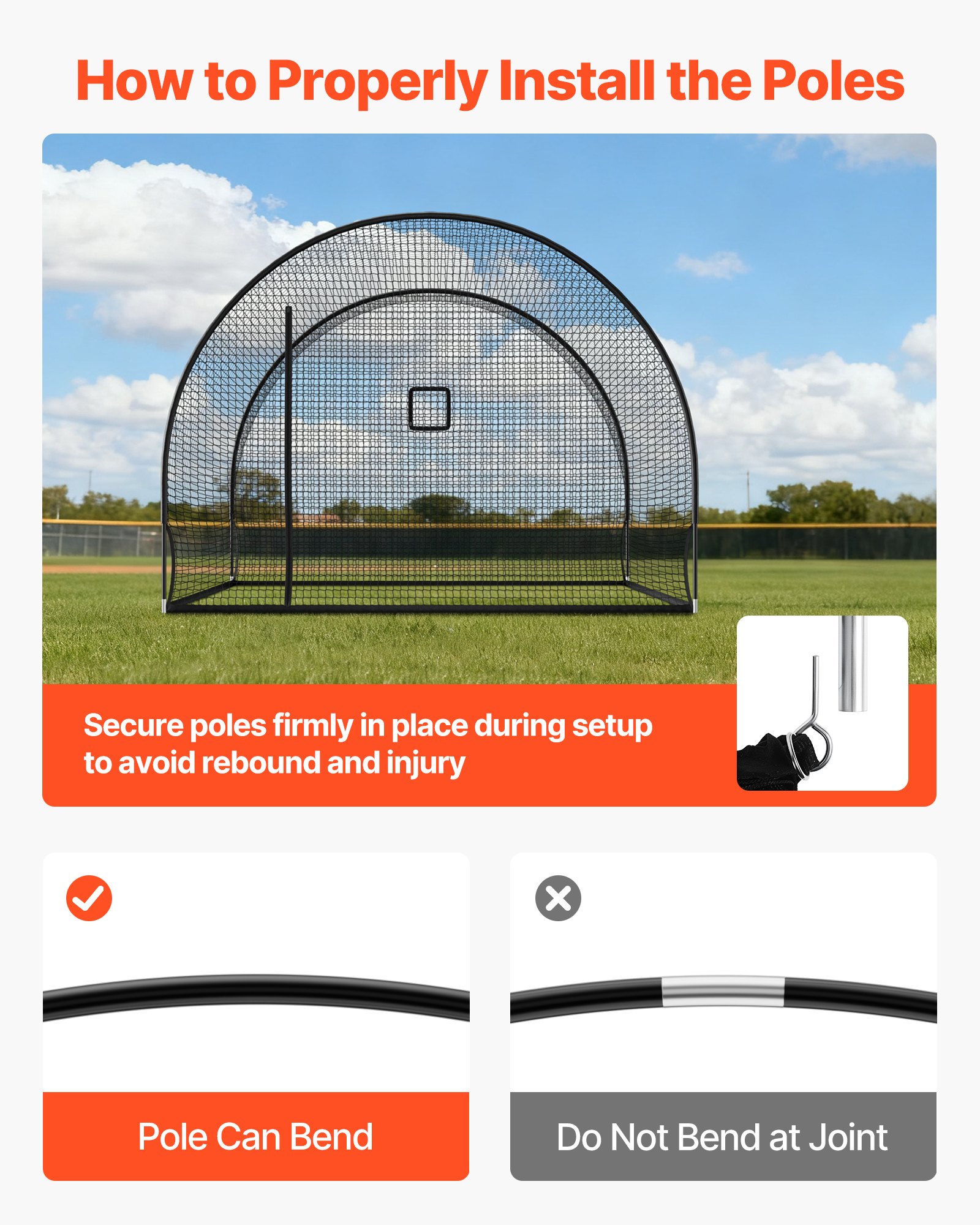 VEVOR Baseball Schlagkäfig (Halbkreisförmig) Netz 366x310x233 cm, Tragbares Trainingsnetz mit 4-lagigem & Knotenlosem Polyestergewebe & Öffnung für Wurfmaschinen, inkl. Softball Trainingskäfignetz