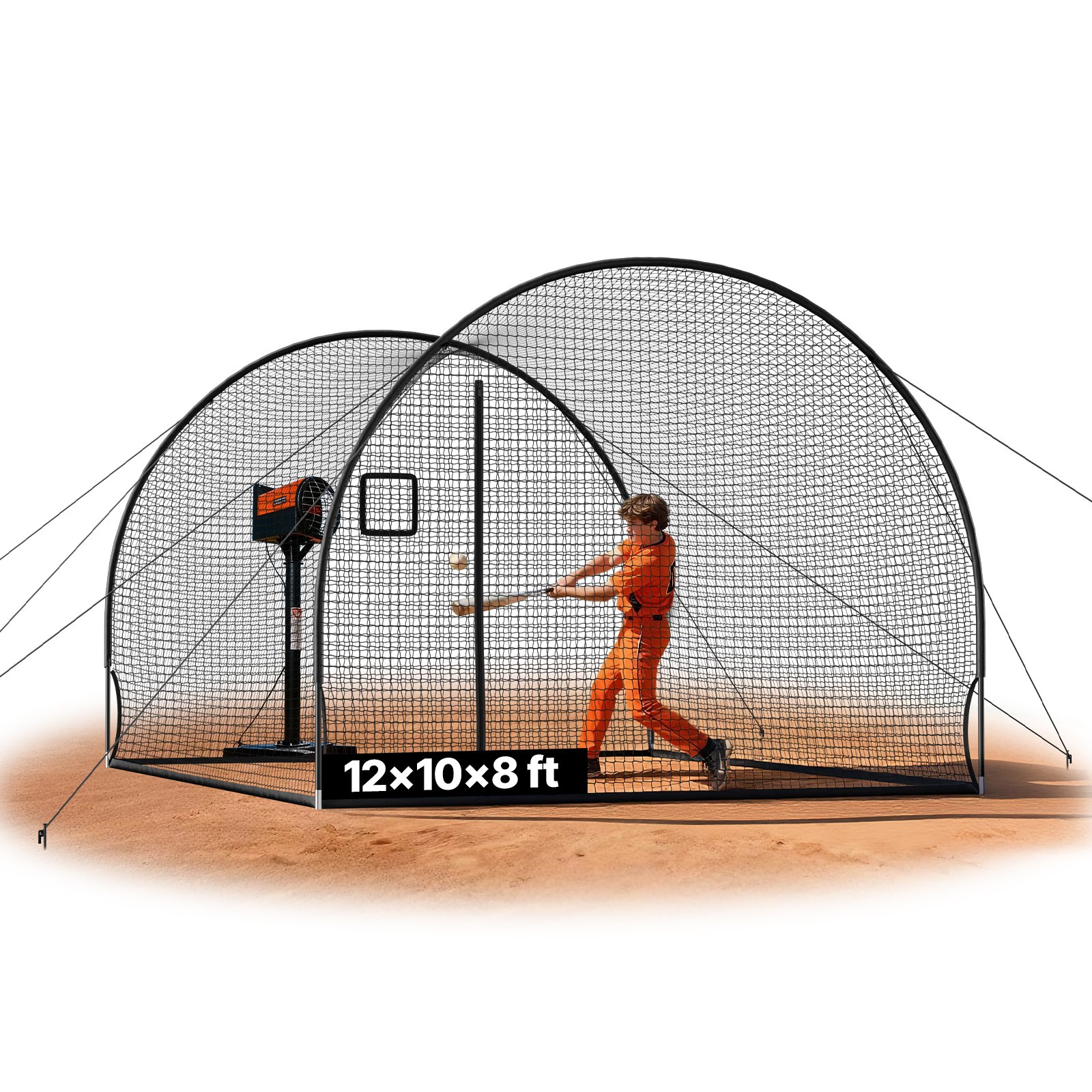 VEVOR Baseball Schlagkäfig (Halbkreisförmig) Netz 366x310x233 cm, Tragbares Trainingsnetz mit 4-lagigem & Knotenlosem Polyestergewebe & Öffnung für Wurfmaschinen, inkl. Softball Trainingskäfignetz