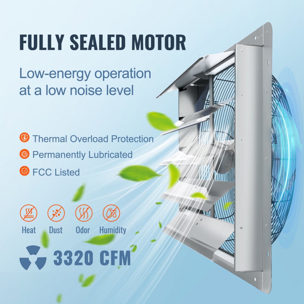 VEVOR exhaust fan, 610 mm, 1400 rpm, 2892 CFM, aluminum attic fan for wall mounting with AC motor, ventilation and cooling for greenhouses, garages, sheds, shops