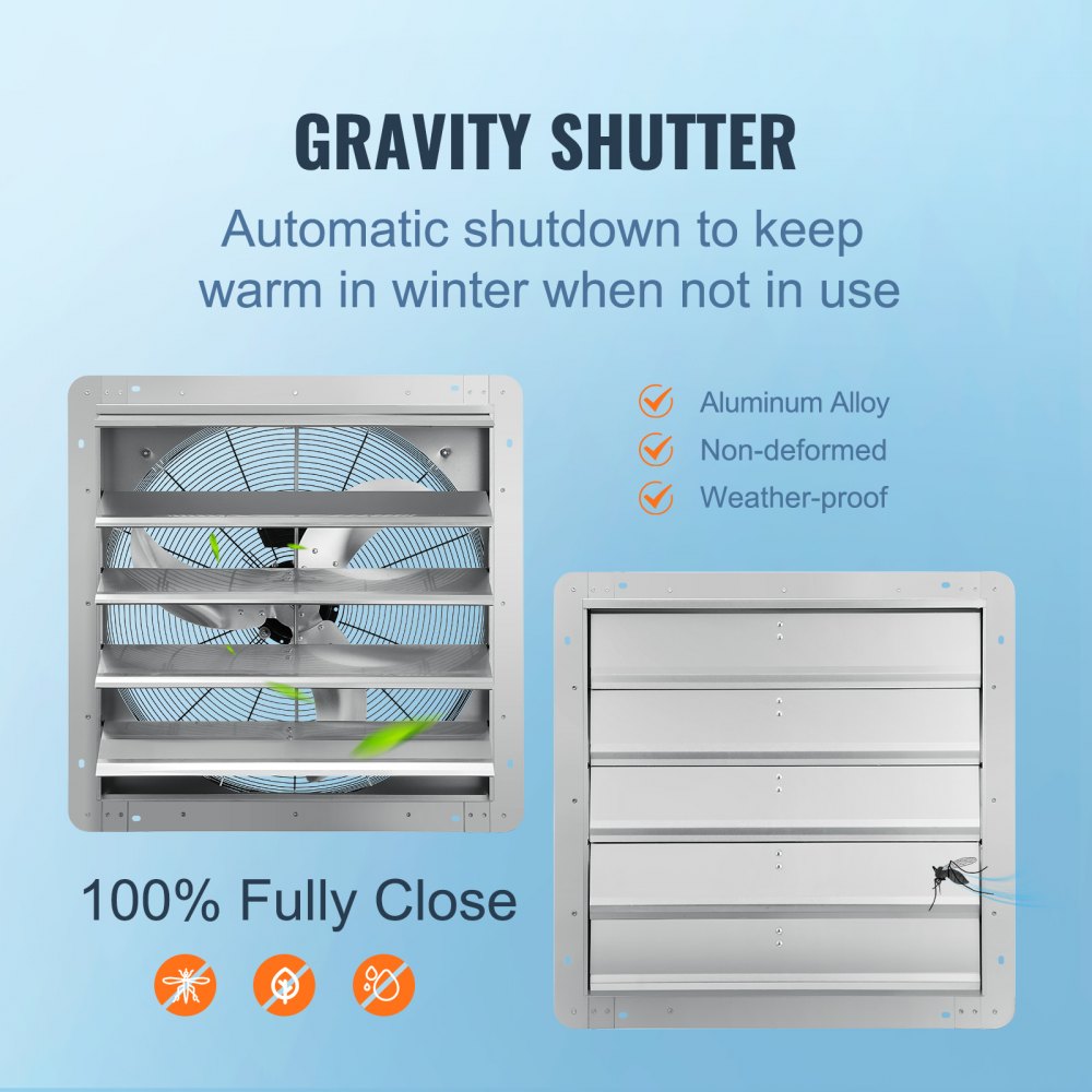 VEVOR exhaust fan, 610 mm, 1400 rpm, 2892 CFM, aluminum attic fan for wall mounting with AC motor, ventilation and cooling for greenhouses, garages, sheds, shops