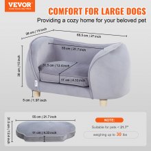 VEVOR Haustiersofa, Hundecouch für kleine Hunde und Katzen, weiches samtiges Hundesofabett, 30 kg belastbares Katzensofa, Hundebett, Haustierbett Dunkelgrau