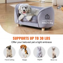 VEVOR Haustiersofa, Hundecouch für kleine Hunde und Katzen, weiches samtiges Hundesofabett, 30 kg belastbares Katzensofa, Hundebett, Haustierbett Dunkelgrau