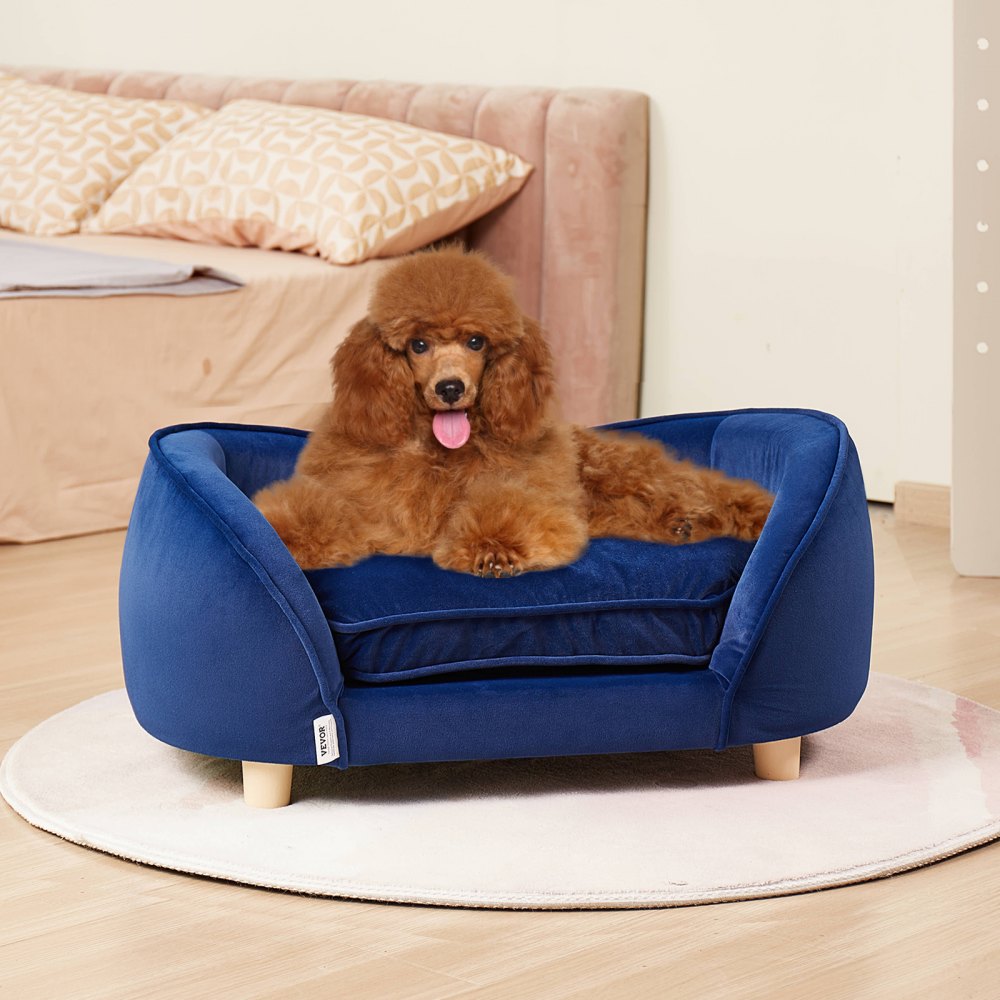 VEVOR Pet Sofa, Dog Couch for Medium-Sized Dogs and Cats, Soft Velvety Dog Sofa Bed, 37 kg Weight Capacity Cat Sofa, Dog Bed, Pet Bed Dark Blue