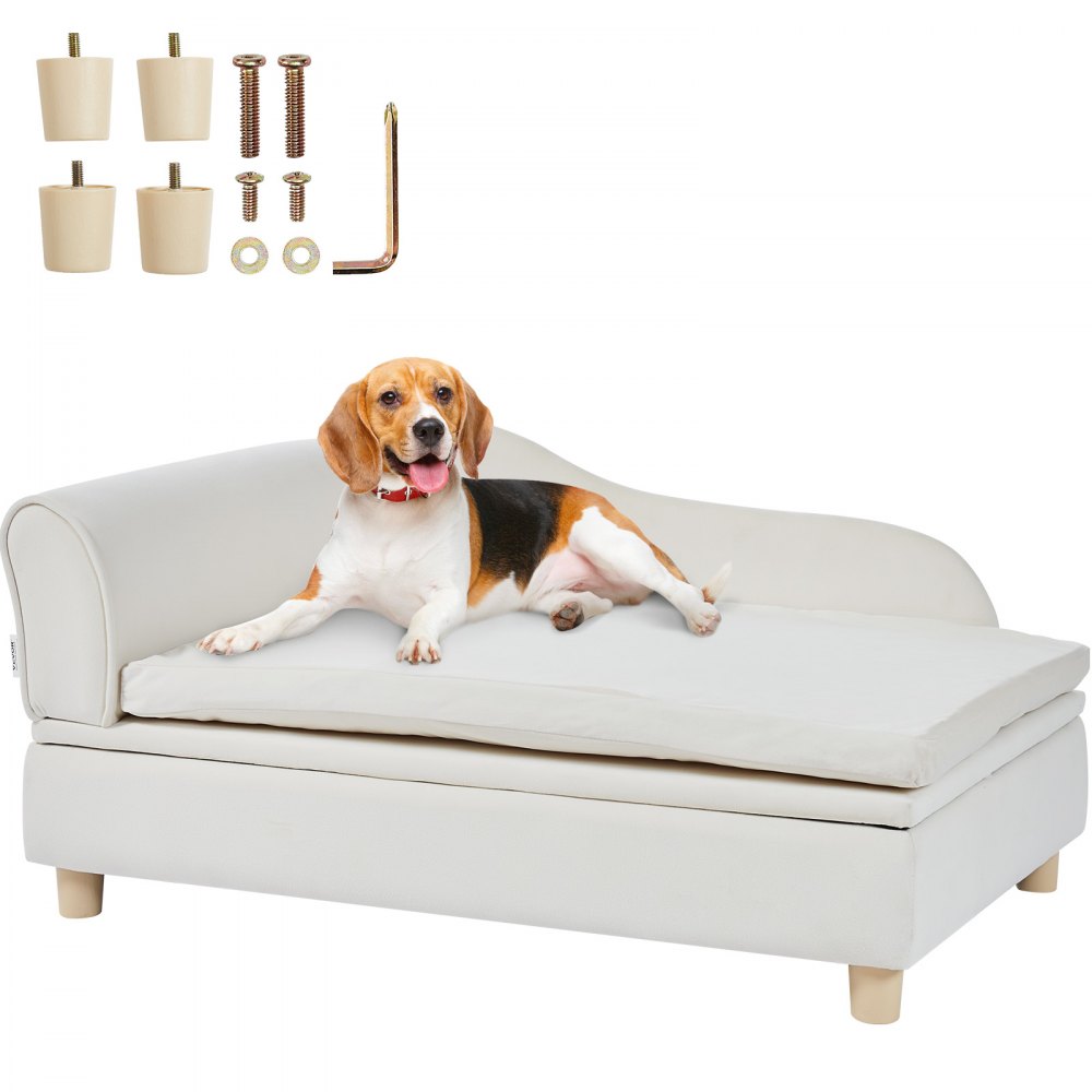 VEVOR Haustiersofa, Hundecouch für große Hunde und Katzen, weiches, samtiges Hundesofabett, 50 kg belastbares Katzensofa, Hundebett, Haustierbett, weiß