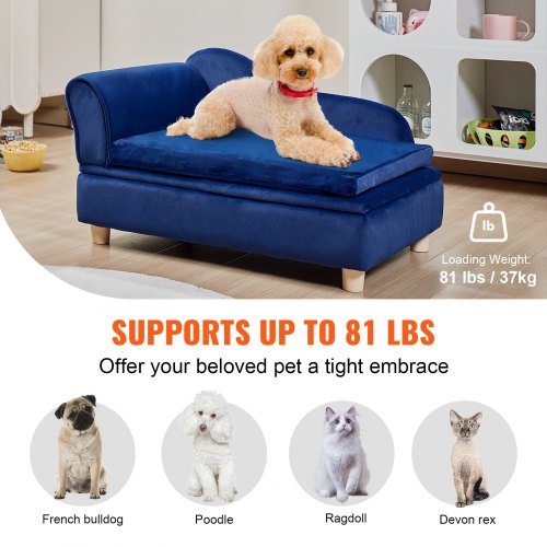GYMAX Hundesofa Fr Mittelgroe Hunde  Erhhtes Hundebett Mit Rckenlehne,  Holzbeine & Kissen 42x42x33 Cm