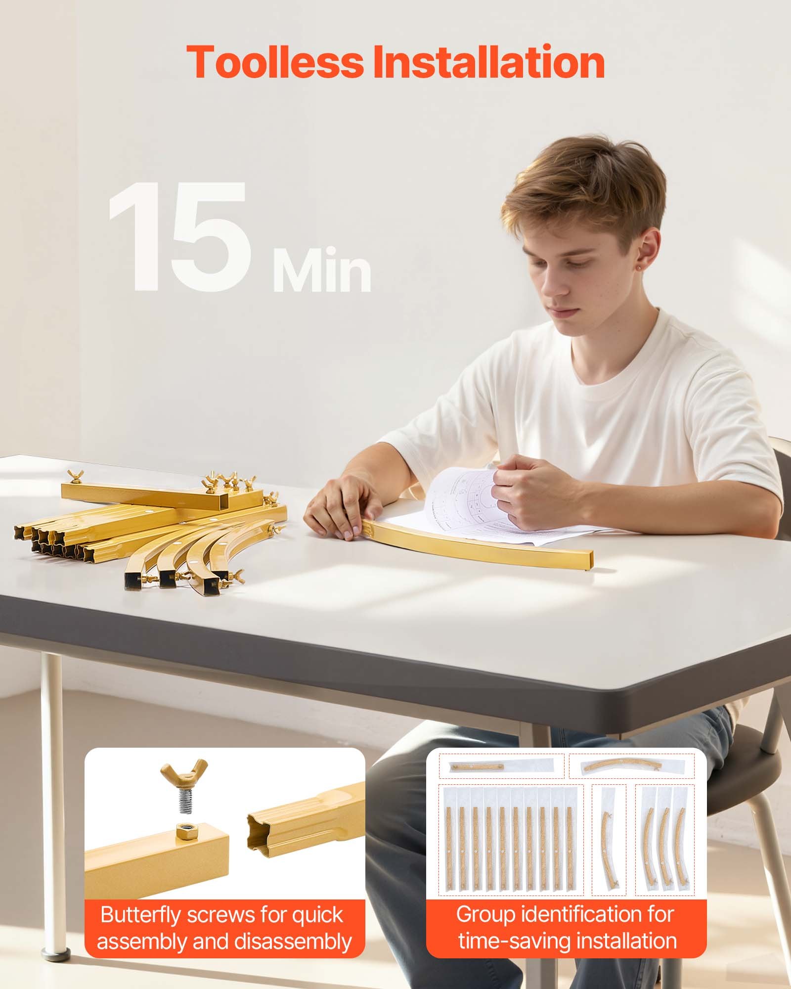 VEVOR Hochzeitsbogen, 2 x 1 m, Hintergrund Ständer, 1 Set goldfarbener Metallbogen, Traubogen, Ballonbogen für Hochzeiten, Geburtstagsfeiern, Abschlussfeiern, Feiertage & Zeremoniendekoration