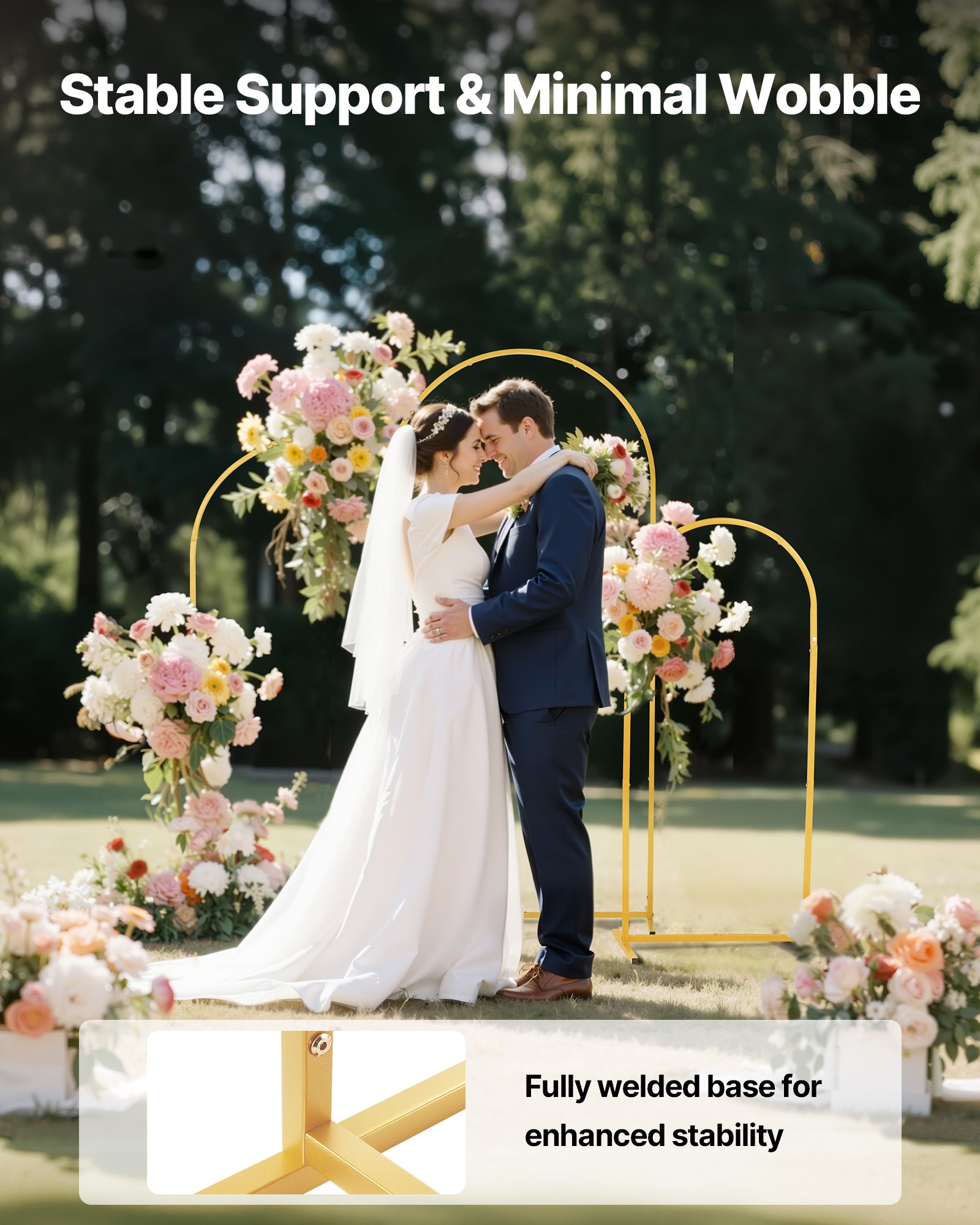 VEVOR Arch Backdrop Stand, Set of 3, 1.8/1.5/1.2 m, Stable Structure, Easy Assembly, Gold Metal Arch Backdrop Stand for Wedding, Birthday Party, Graduation, Celebration, and Ceremony Decoration