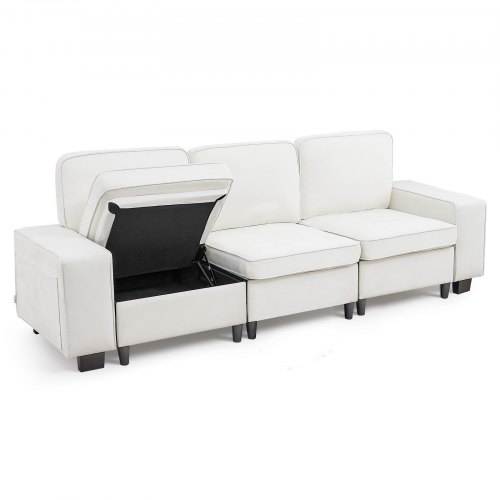 VEVOR Loungesofa modulares Sofa mit Stauraum unten, moderner Couch mit seitlichen Aufbewahrungstaschen & Metallrahmen, Schlafsofa ideal für Wohnzimmer, Schlafzimmer, Wohnung und Büro, weiß
