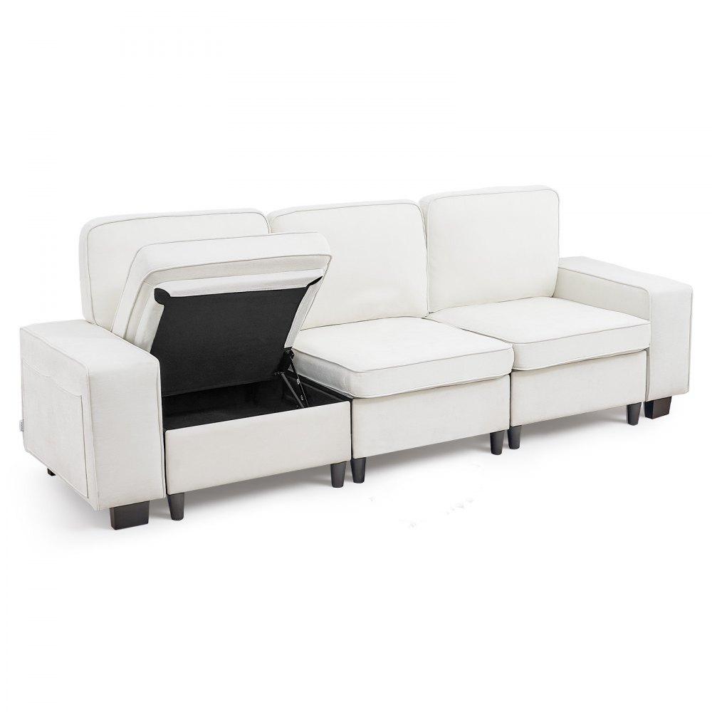 VEVOR Loungesofa modulares Sofa mit Stauraum unten, moderner Couch mit seitlichen Aufbewahrungstaschen & Metallrahmen, Schlafsofa ideal für Wohnzimmer, Schlafzimmer, Wohnung und Büro, weiß