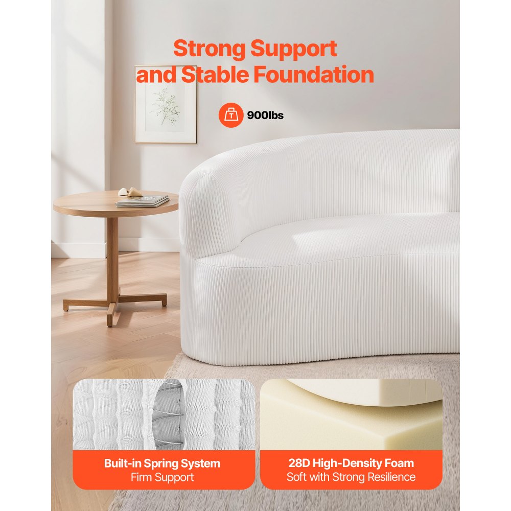 VEVOR gebogenes modulares Sofa Sektionssofa (284 cm) mit 4 Kissen, übergroßer Loungesessel mit breiter, tiefer Sitzfläche, für Wohnzimmer Schlafzimmer Wohnung Büro, Schlafsofa Bodensofa Weiß