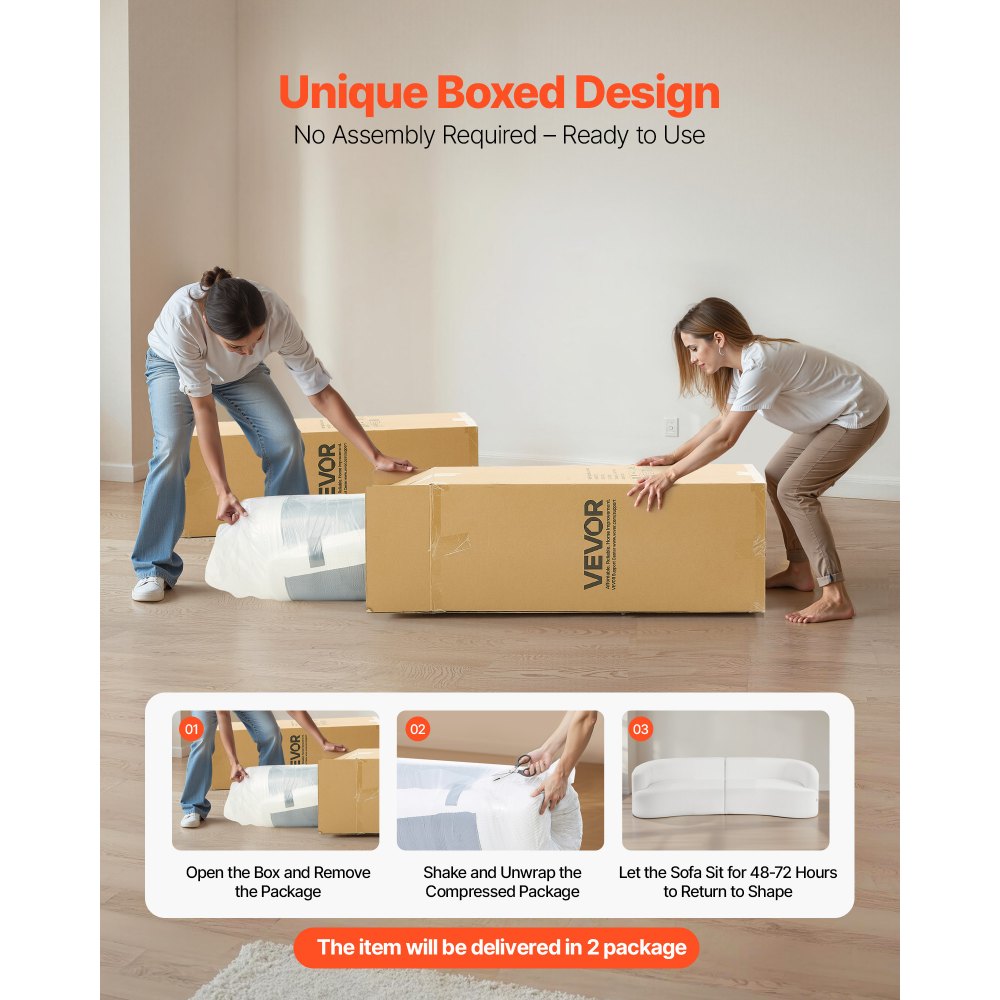 VEVOR gebogenes modulares Sofa Sektionssofa (284 cm) mit 4 Kissen, übergroßer Loungesessel mit breiter, tiefer Sitzfläche, für Wohnzimmer Schlafzimmer Wohnung Büro, Schlafsofa Bodensofa Weiß